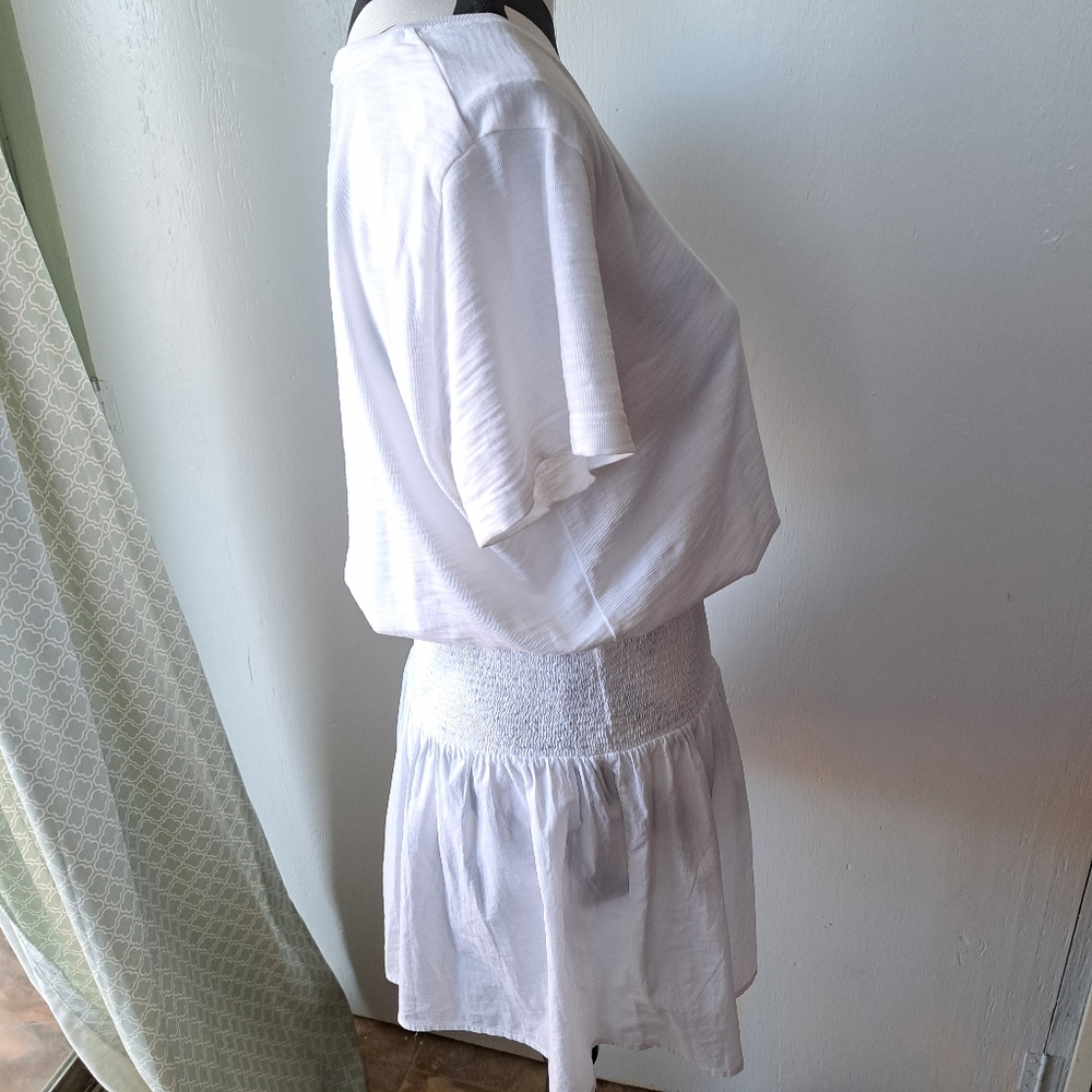 Nation Ltd. T-shirt Smocked Waist Ruffle Tiered Hem Mini Dress White SZ M - Picture 5 of 6